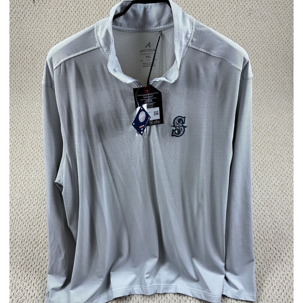 Seattle Mariners Antigua 1/4 Zip Pullover Mens 2XL Black White Pace Sweater NEW